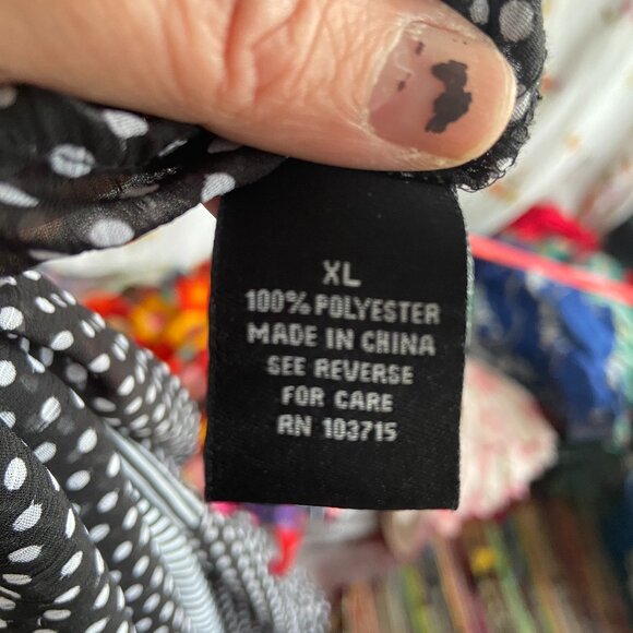 Zac & Rachel Navy Blouse Stripes Polka Dots XL Sheer Work Wear Business Casual - Picture 5 of 6